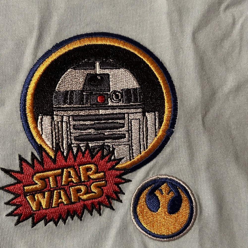 Disney Star Wars Light Blue Short Sleeve Tee with Embroidered R2-D2 and Patches